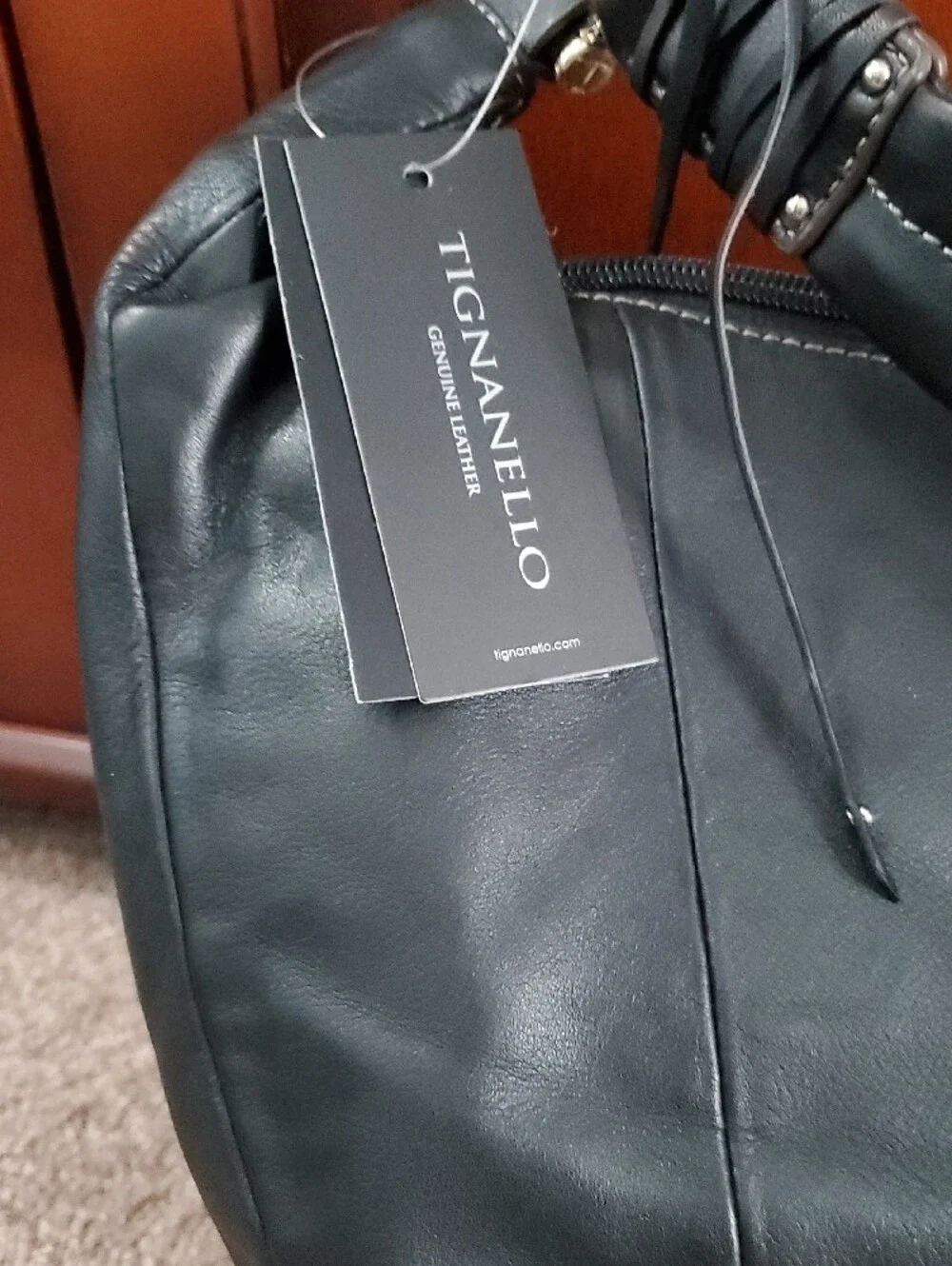 BRAND NEW!!  Tignanello Black Leather Hobo Shoulder Bag with Gold Hardware